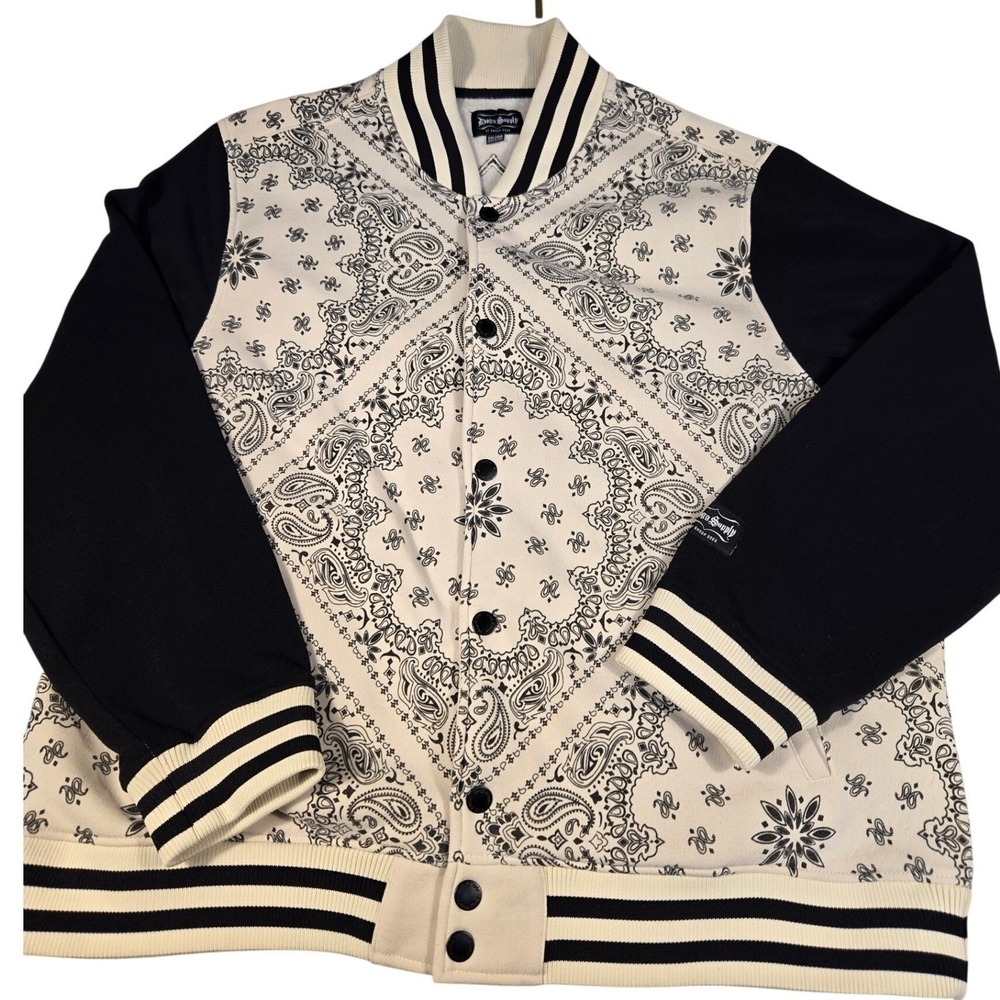 Dogg Supply by Snoop Dogg Mens 2XL Bandana Paisley Varsity Jacket Black White